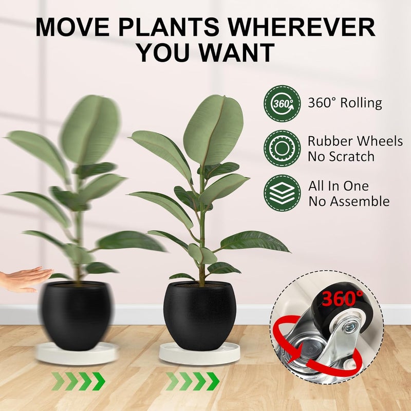 Dcpes Store 9.8Inch Plant Caddy with Hidden Wheels, Rolling Plants Stand with Wheel, 4 Invisible Casters, Indoor Plant Saucers on Wheels, Heavy Duty Wheeled Plant Dolly, Planter Roller Base, Beige, 2Pack - Image 4